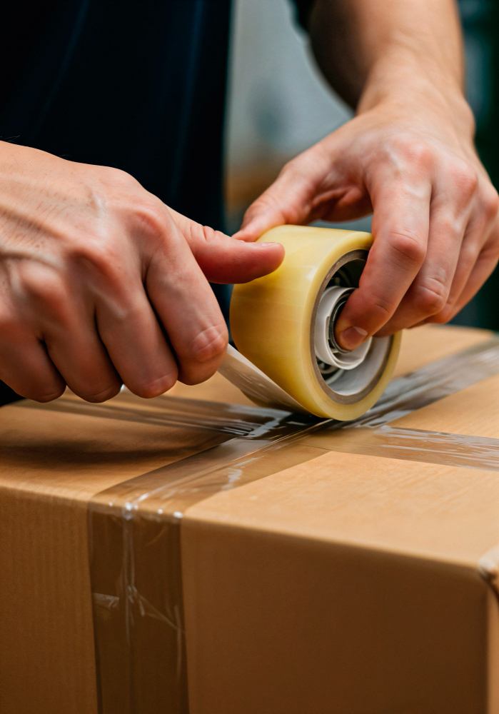 Boxes carefully packed and taped ready for transit